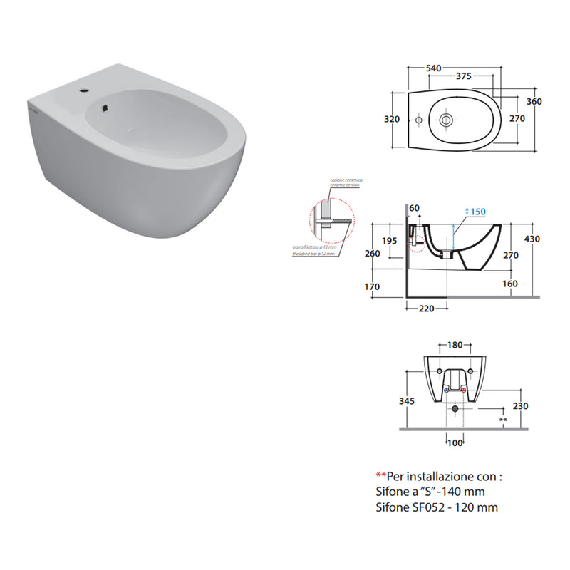 Sanitari sospesi con sedile soft-close 54x36 cm modello 4all Ceramica Globo - Nero Opaco
