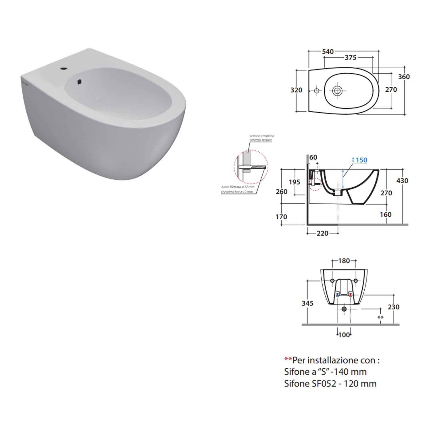 Sanitari sospesi con sedile soft-close 54x36 cm modello 4all Ceramica Globo - Bianco Opaco