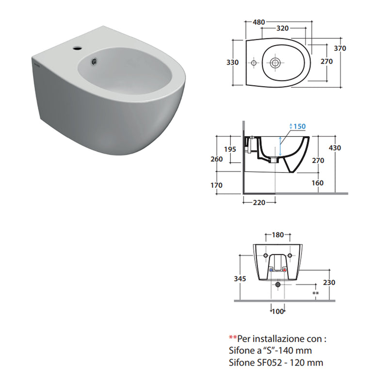 Sanitari sospesi con sedile soft-close 48x37 cm modello 4all Ceramica Globo - Bianco Opaco