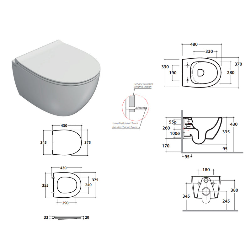 Sanitari sospesi con sedile soft-close 48x37 cm modello 4all Ceramica Globo - Bianco Opaco