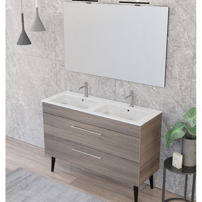 Composizione bagno sospesa Smack a 2 cassetti 118x62 con doppio lavabo, specchio con lampada LED olmo naturale by CeramicStore | Lo specialista del tuo bagno
