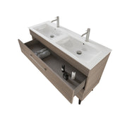 Composizione bagno sospesa Smack a 2 cassetti 118x62 con doppio lavabo, specchio con lampada LED olmo naturale by CeramicStore | Lo specialista del tuo bagno