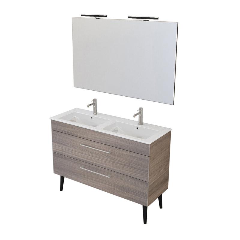 Composizione bagno sospesa Smack a 2 cassetti 118x62 con doppio lavabo, specchio con lampada LED olmo naturale by CeramicStore | Lo specialista del tuo bagno