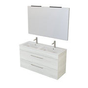 Composizione bagno sospesa Smack a 2 cassetti 118x62 con doppio lavabo, specchio con lampada LED olmo bianco by CeramicStore | Lo specialista del tuo bagno