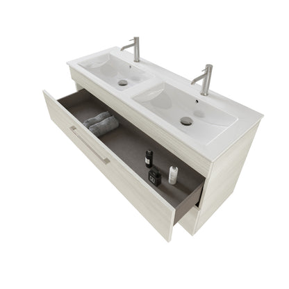 Composizione bagno sospesa Smack a 2 cassetti 118x62 con doppio lavabo, specchio con lampada LED olmo bianco by CeramicStore | Lo specialista del tuo bagno