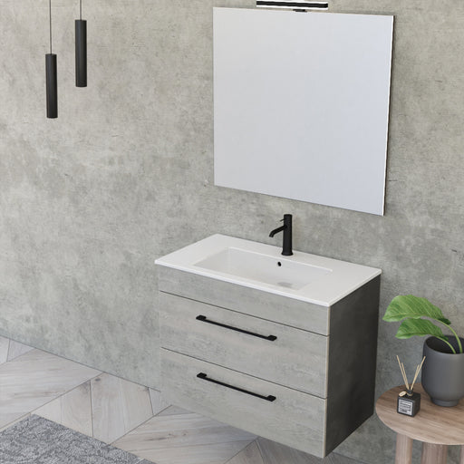 Composizione bagno sospesa Smack a 2 cassetti 80x62 con lavabo, specchio con lampada LED cement wood e cemento by CeramicStore | Lo specialista del tuo bagno