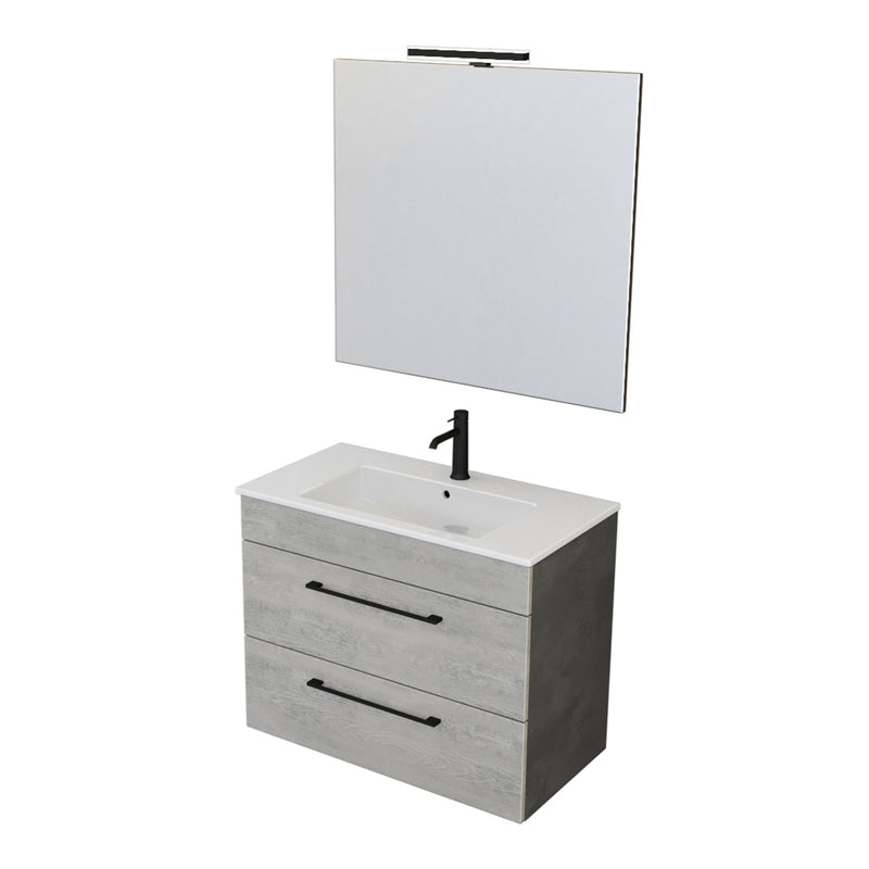 Composizione bagno sospesa Smack a 2 cassetti 80x62 con lavabo, specchio con lampada LED cement wood e cemento by CeramicStore | Lo specialista del tuo bagno