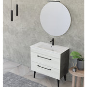 Composizione bagno sospesa Smack a 2 cassetti 80x62 con lavabo, specchio con lampada LED olmo bianco e cemento by CeramicStore | Lo specialista del tuo bagno