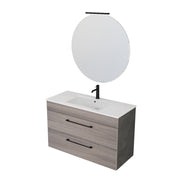 Composizione bagno sospesa Smack a 2 cassetti 100x62 con lavabo, specchio con lampada LED olmo naturale e cemento by CeramicStore | Lo specialista del tuo bagno