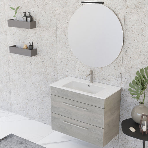 Composizione bagno sospesa Smack a 2 cassetti 80x62 con lavabo, specchio con lampada LED cement wood by CeramicStore | Lo specialista del tuo bagno