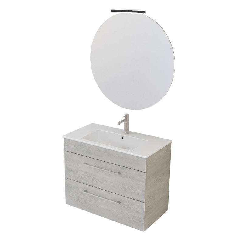Composizione bagno sospesa Smack a 2 cassetti 80x62 con lavabo, specchio con lampada LED cement wood by CeramicStore | Lo specialista del tuo bagno