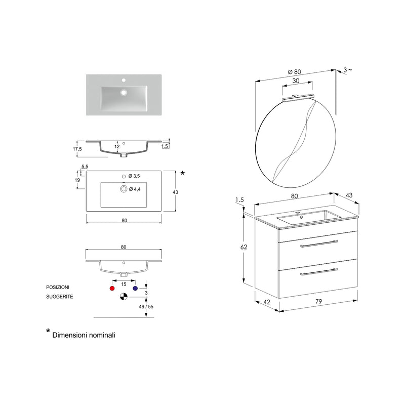Composizione bagno sospesa Smack a 2 cassetti 80x62 con lavabo, specchio con lampada LED cement wood by CeramicStore | Lo specialista del tuo bagno