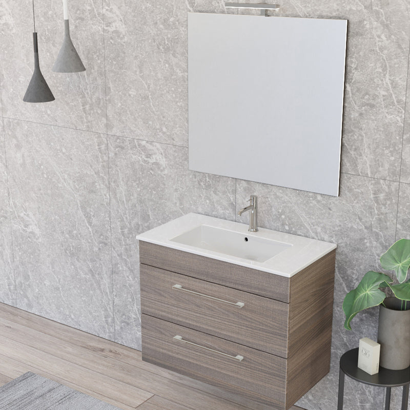 Composizione bagno sospesa Smack a 2 cassetti 80x62 con lavabo, specchio con lampada LED olmo naturale by CeramicStore | Lo specialista del tuo bagno