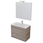 Composizione bagno sospesa Smack a 2 cassetti 80x62 con lavabo, specchio con lampada LED olmo naturale by CeramicStore | Lo specialista del tuo bagno
