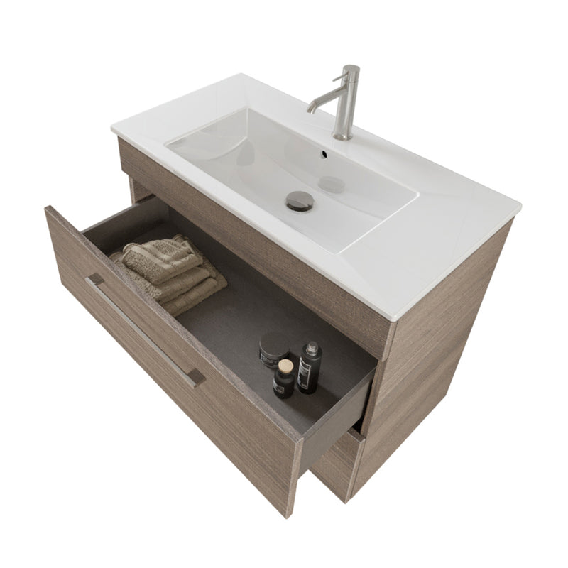 Composizione bagno sospesa Smack a 2 cassetti 80x62 con lavabo, specchio con lampada LED olmo naturale by CeramicStore | Lo specialista del tuo bagno