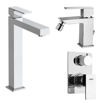 Set di miscelatori Lavabo Alto, Bidet e Doccia incasso con Deviatore in ottone Cromo collezione Feel di Mamoli Rubinetterie by CeramicStore | Lo specialista del tuo bagno