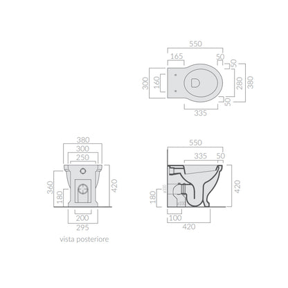 Vaso filo muro 55x38 cm con sedile soft close serie Ethos di Ceramica Galassia