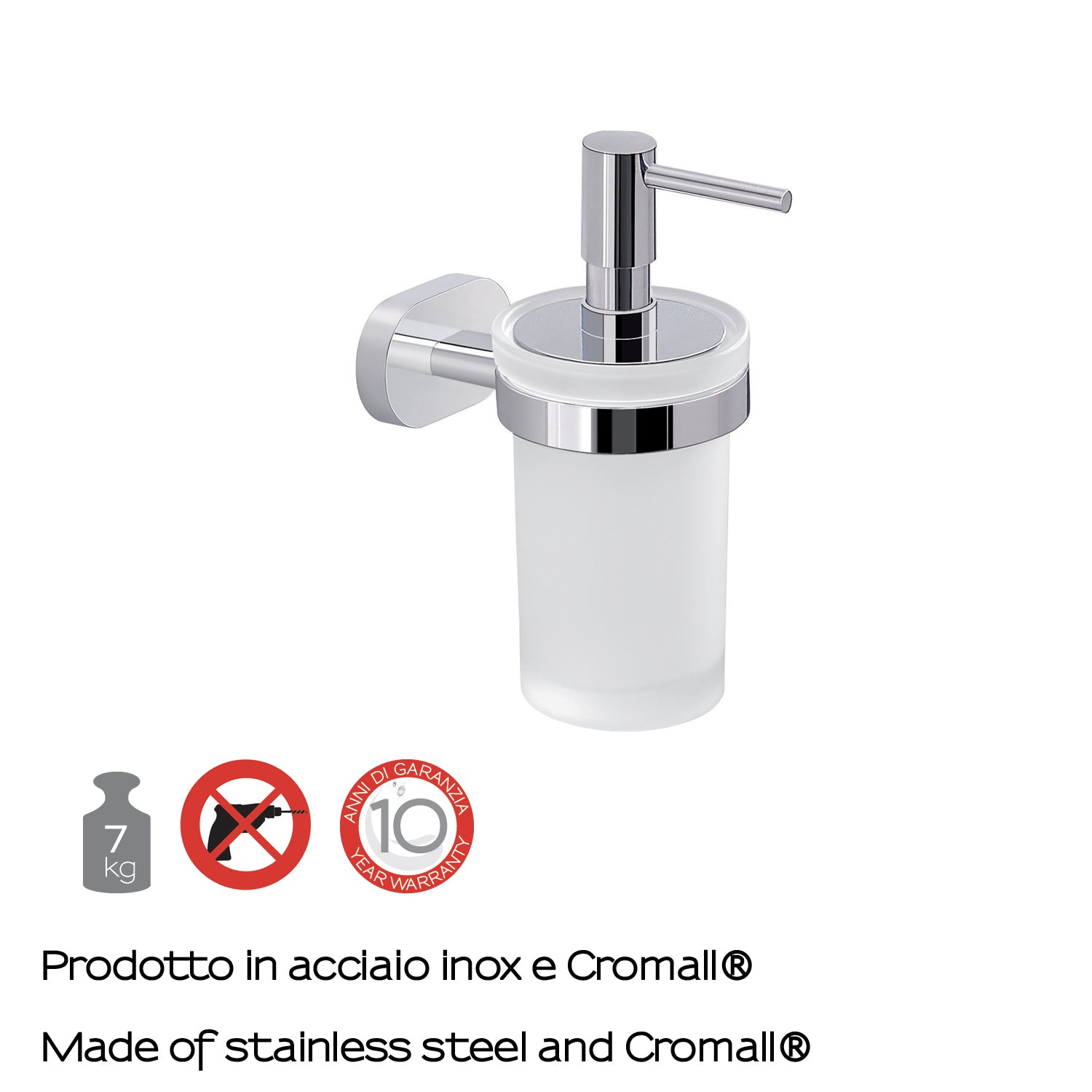 Dosasapone a parete Gedy Bernina vetro e acciaio inox. Erogatore in plastica cromata by CeramicStore | Lo specialista del tuo bagno