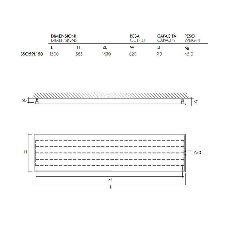 Termoarredo design linea TermoCrea Modello 'New York' cm 58,5x150 a piastra orizzontale interasse mm 50 by CeramicStore | Lo specialista del tuo bagno