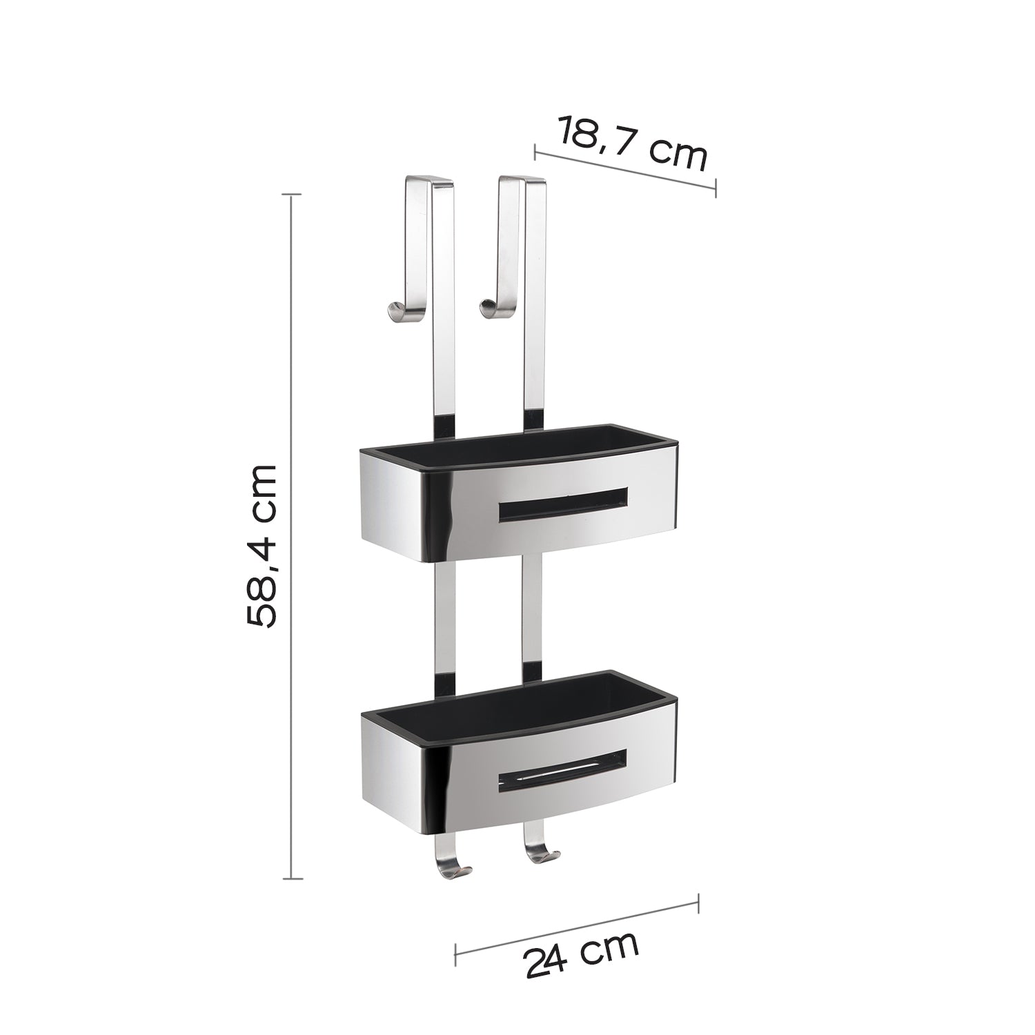 Portaoggetti doccia appendibile a 2 ripiani modello Poseidon di Gedy - Nero lucido by CeramicStore | Lo specialista del tuo bagno