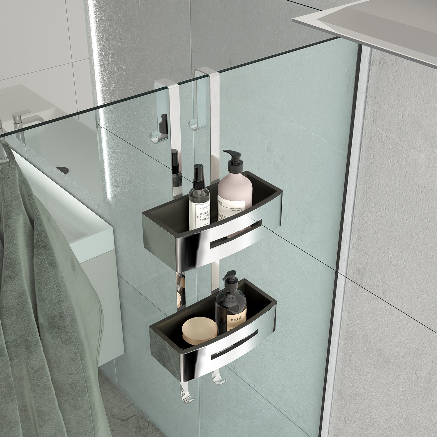 Portaoggetti doccia appendibile a 2 ripiani modello Poseidon di Gedy - Nero lucido by CeramicStore | Lo specialista del tuo bagno