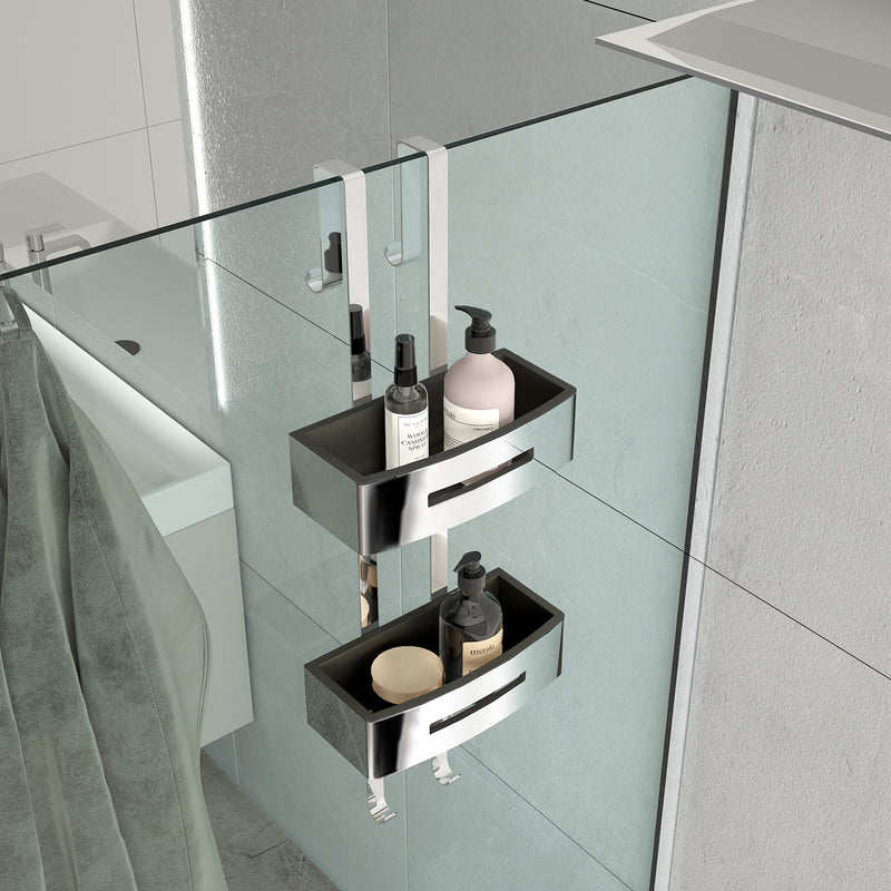 Portaoggetti doccia appendibile a 2 ripiani modello Poseidon di Gedy - Nero lucido by CeramicStore | Lo specialista del tuo bagno