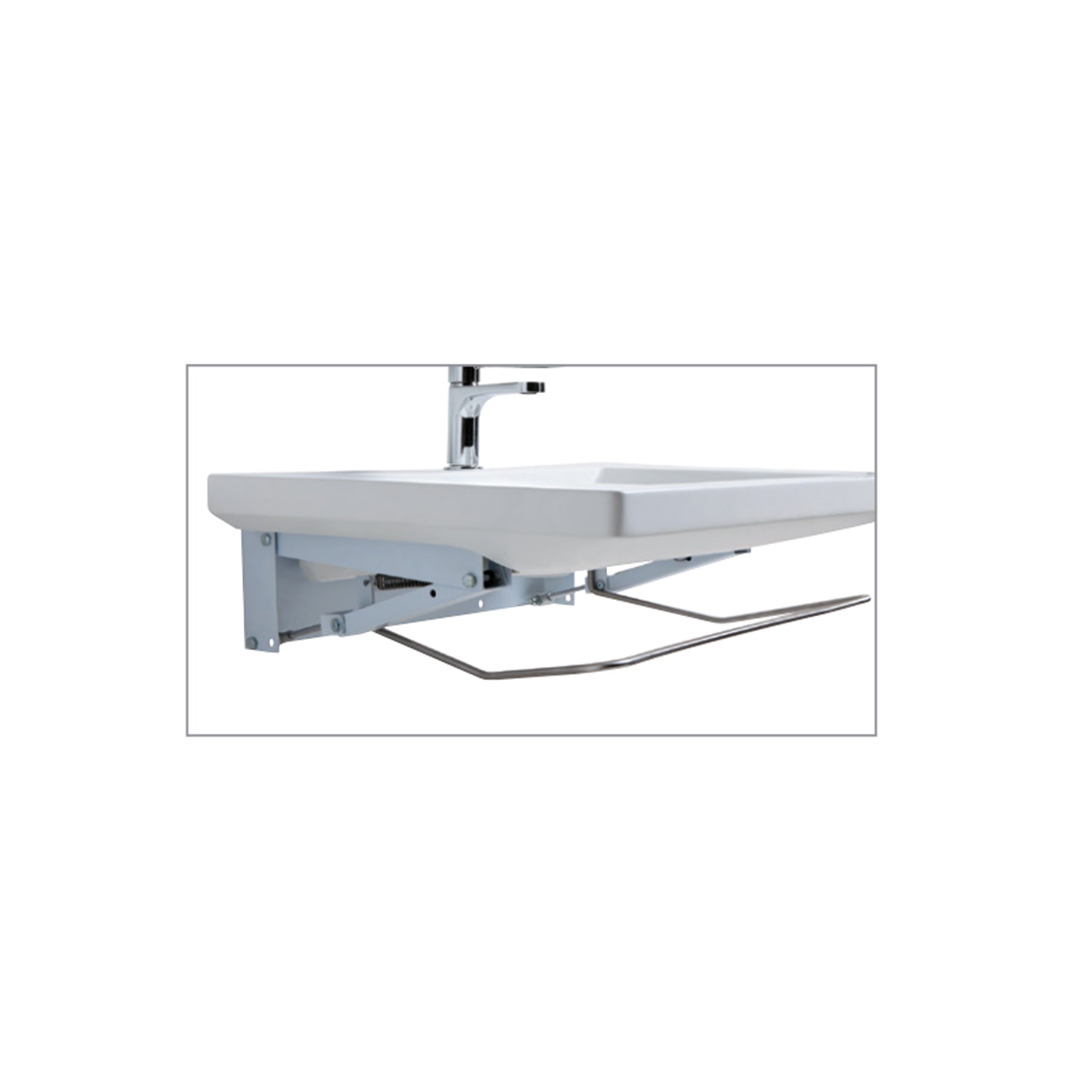Lavabo sospeso per disabili Azzurra Thin 70x57 cm con apertura frontale e barra di comando a leva â€“ Bianco lucido