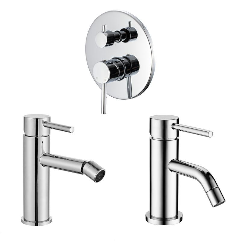 Composizione di miscelatori per lavabo, bidet e doccia 2 vie con easy box Moon in ottone cromato by CeramicStore | Lo specialista del tuo bagno