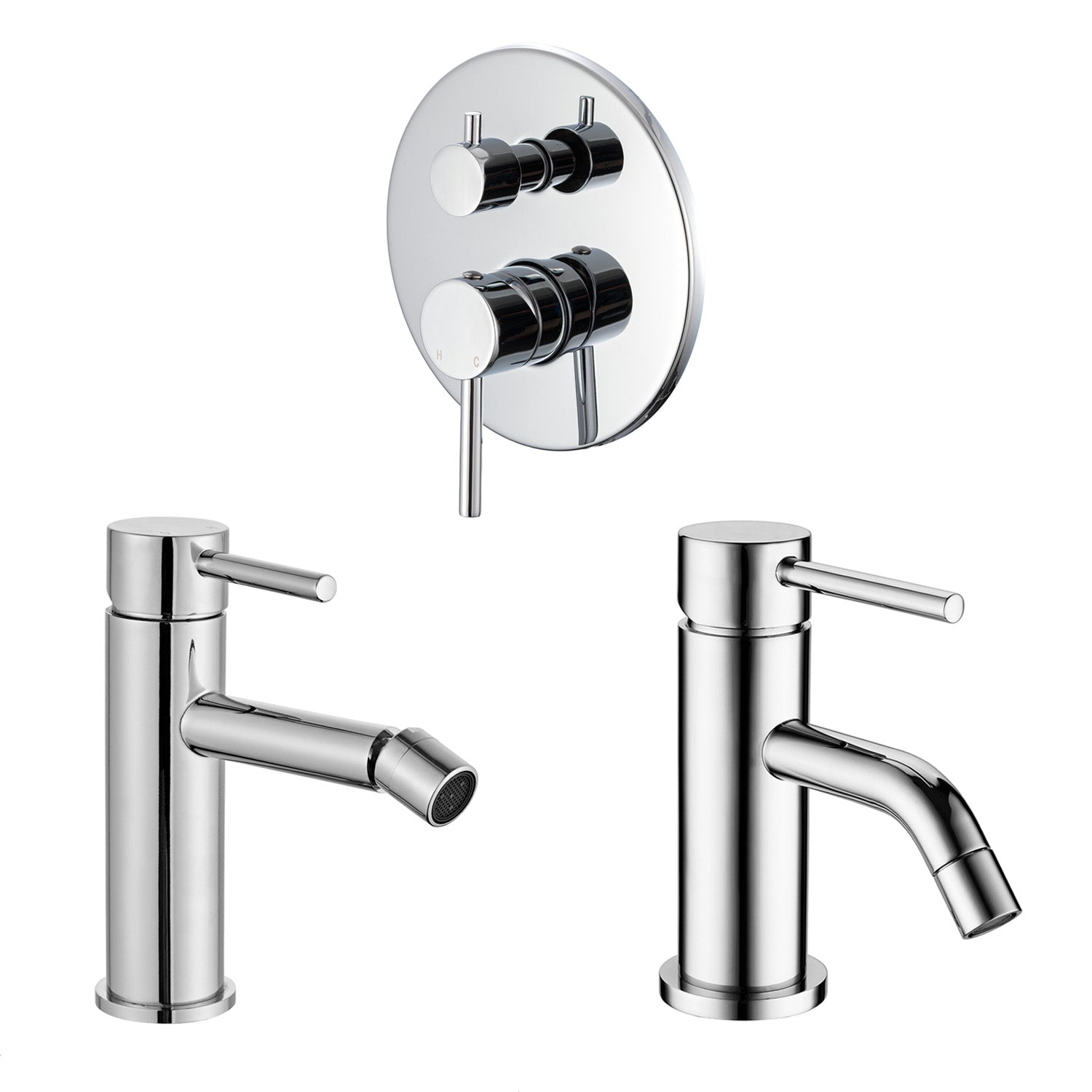 Composizione di miscelatori per lavabo, bidet e doccia 3 vie con easy box Moon in ottone cromato by CeramicStore | Lo specialista del tuo bagno