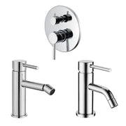 Composizione di miscelatori per lavabo, bidet e doccia 3 vie con easy box Moon in ottone cromato by CeramicStore | Lo specialista del tuo bagno