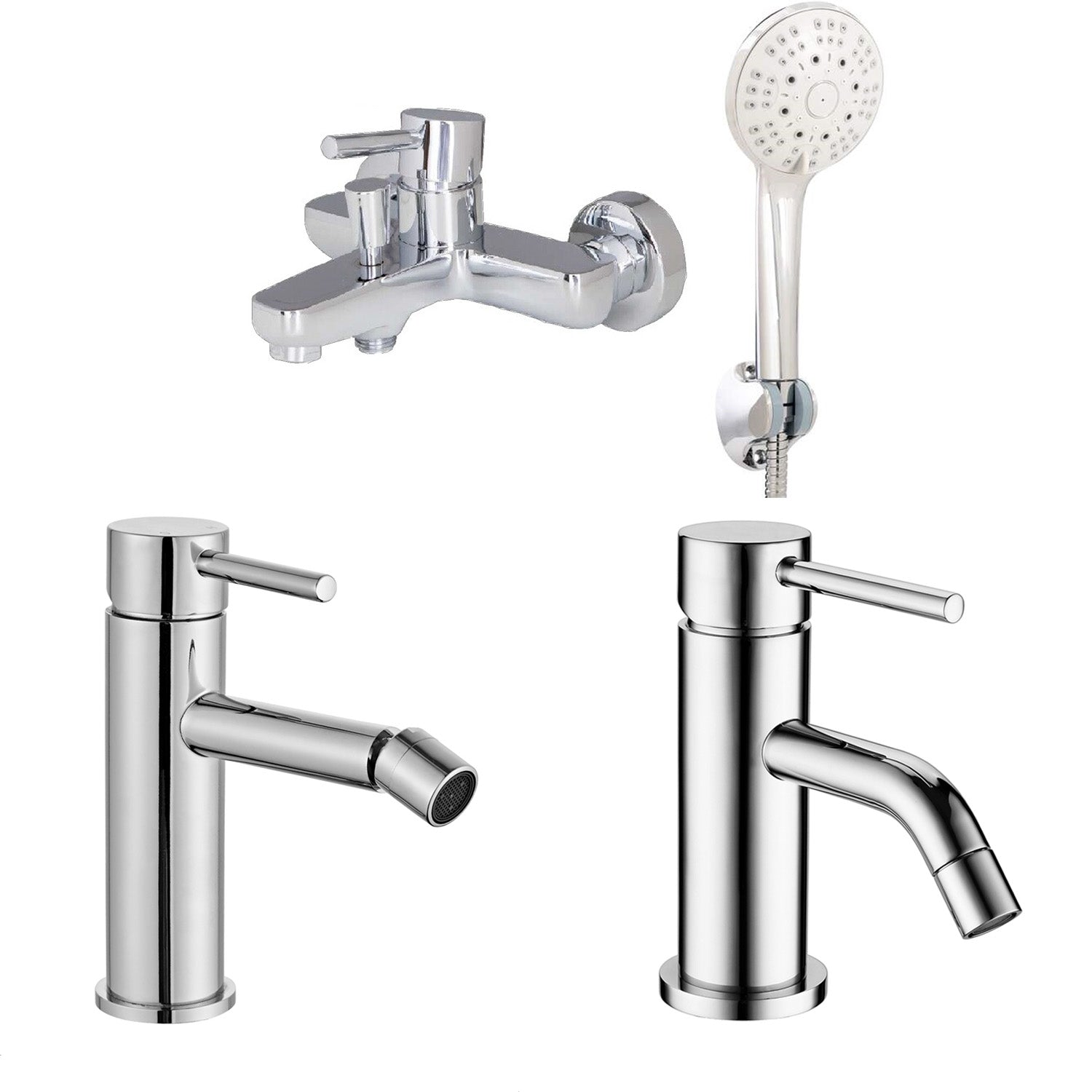 Composizione di miscelatori per lavabo, bidet e vasca Moon in ottone cromato by CeramicStore | Lo specialista del tuo bagno