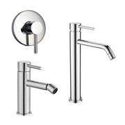 Composizione di miscelatori per lavabo alto, bidet e doccia Moon in ottone cromato by CeramicStore | Lo specialista del tuo bagno