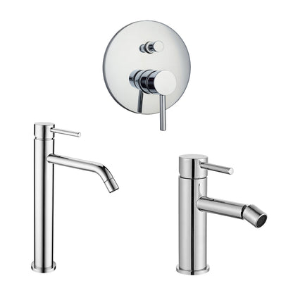 Composizione di miscelatori per lavabo alto, bidet e doccia 2 vie Moon in ottone cromato by CeramicStore | Lo specialista del tuo bagno