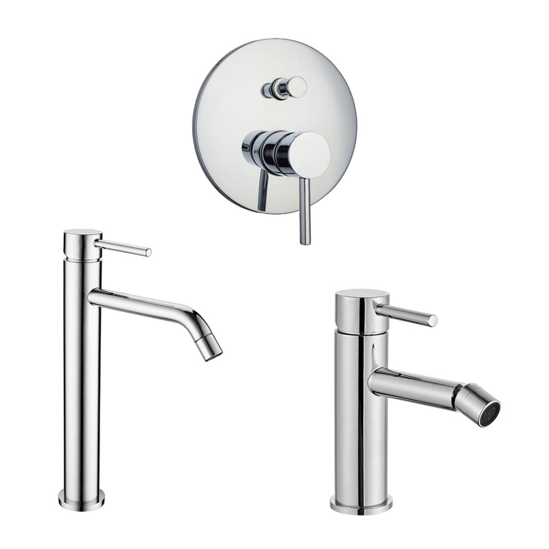 Composizione di miscelatori per lavabo alto, bidet e doccia 2 vie Moon in ottone cromato by CeramicStore | Lo specialista del tuo bagno