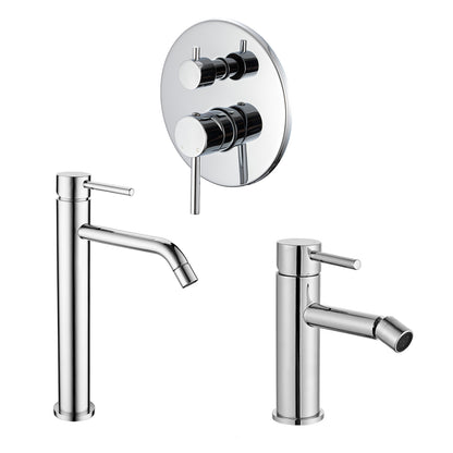 Composizione di miscelatori per lavabo alto, bidet e doccia 2 vie con easy box Moon in ottone cromato by CeramicStore | Lo specialista del tuo bagno