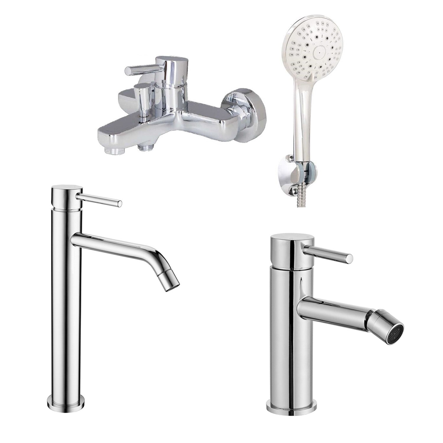 Composizione di miscelatori per lavabo alto, bidet e vasca Moon in ottone cromato by CeramicStore | Lo specialista del tuo bagno