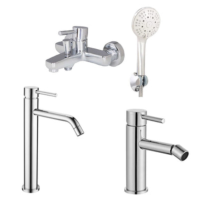 Composizione di miscelatori per lavabo alto, bidet e vasca Moon in ottone cromato by CeramicStore | Lo specialista del tuo bagno