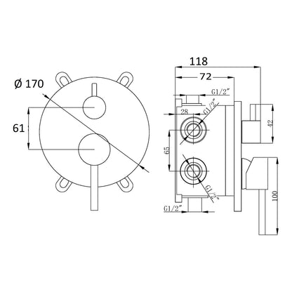 Composizione di miscelatori per lavabo incasso, bidet e doccia 2 vie con easy box Moon in ottone cromato by CeramicStore | Lo specialista del tuo bagno