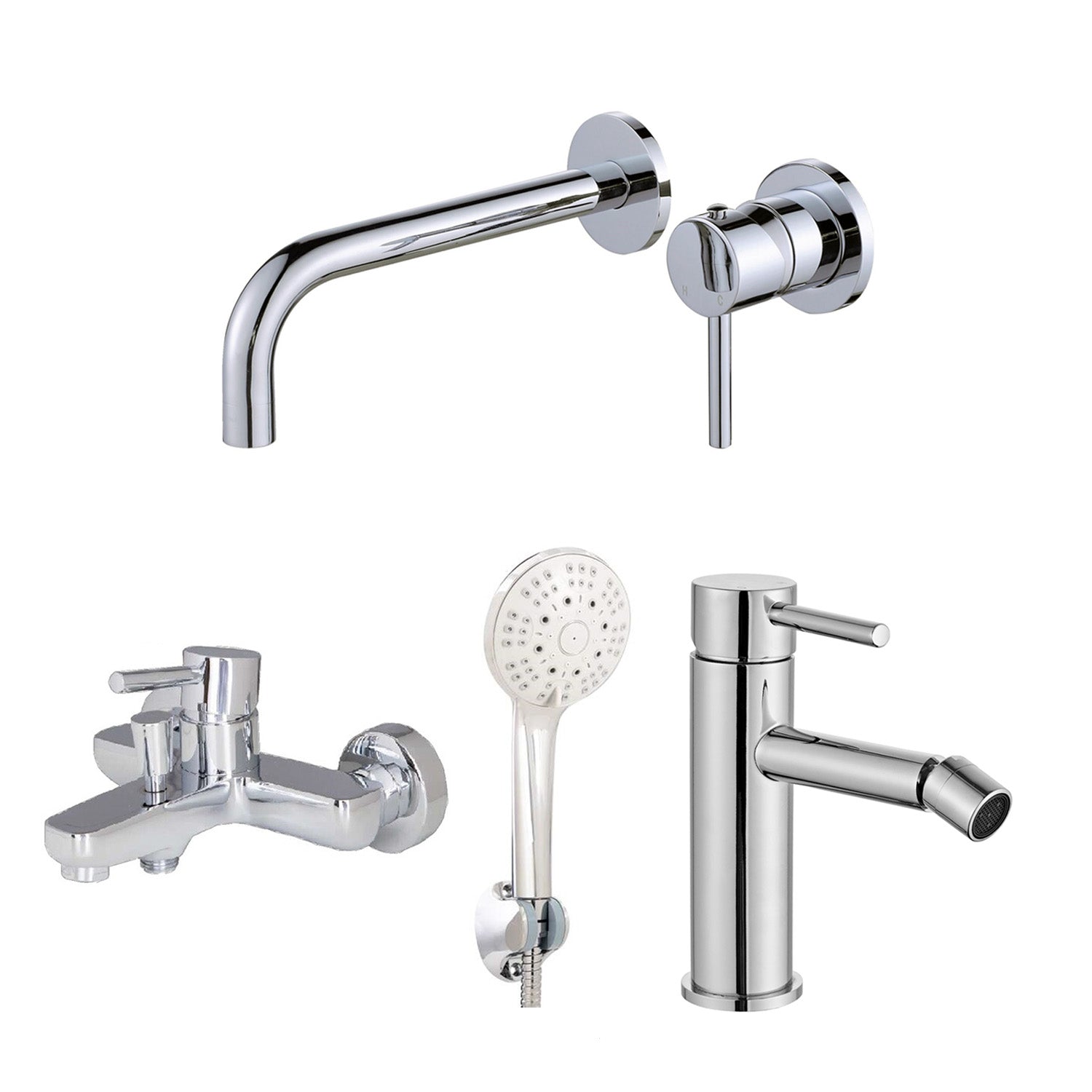 Composizione di miscelatori per lavabo incasso, bidet e vasca Moon in ottone cromato by CeramicStore | Lo specialista del tuo bagno