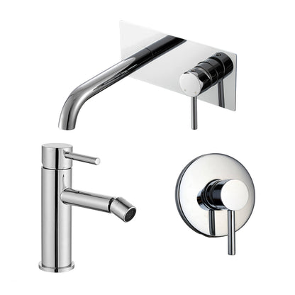 Composizione di miscelatori per lavabo incasso easy box, bidet e doccia Moon in ottone cromato by CeramicStore | Lo specialista del tuo bagno