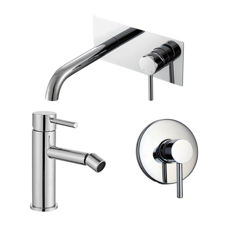 Composizione di miscelatori per lavabo incasso easy box, bidet e doccia Moon in ottone cromato by CeramicStore | Lo specialista del tuo bagno