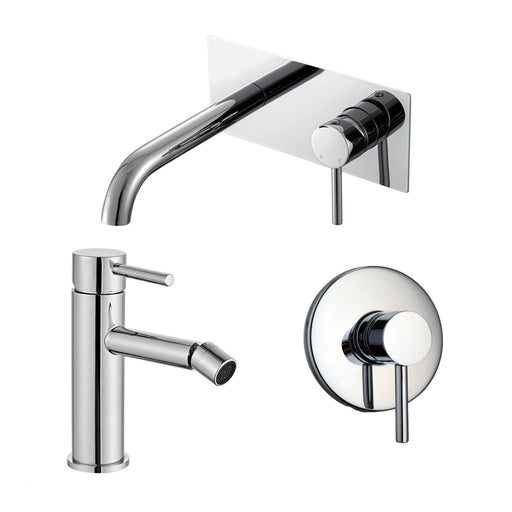 Composizione di miscelatori per lavabo incasso easy box, bidet e doccia Moon in ottone cromato by CeramicStore | Lo specialista del tuo bagno