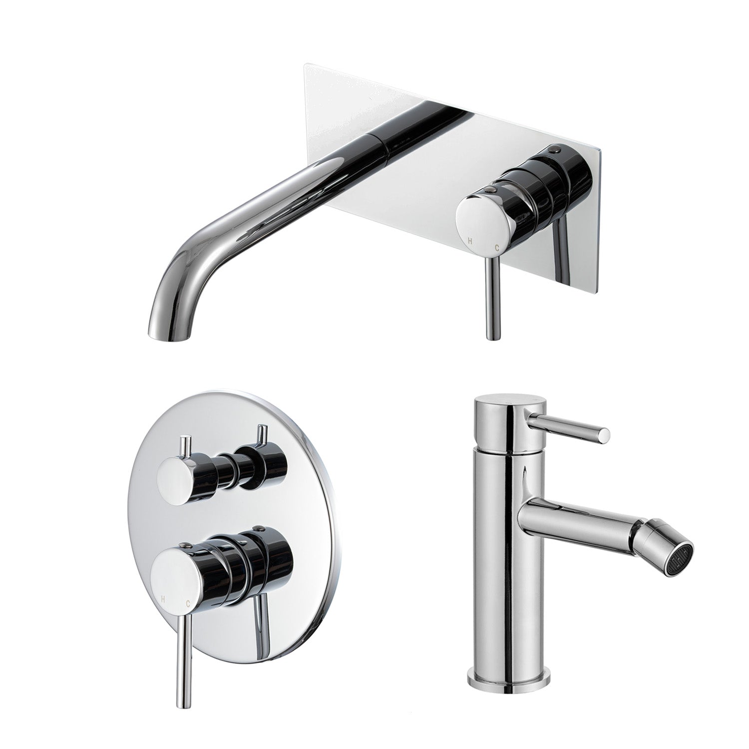 Composizione di miscelatori per bidet, lavabo e doccia 3 vie con easy box Moon in ottone cromato by CeramicStore | Lo specialista del tuo bagno