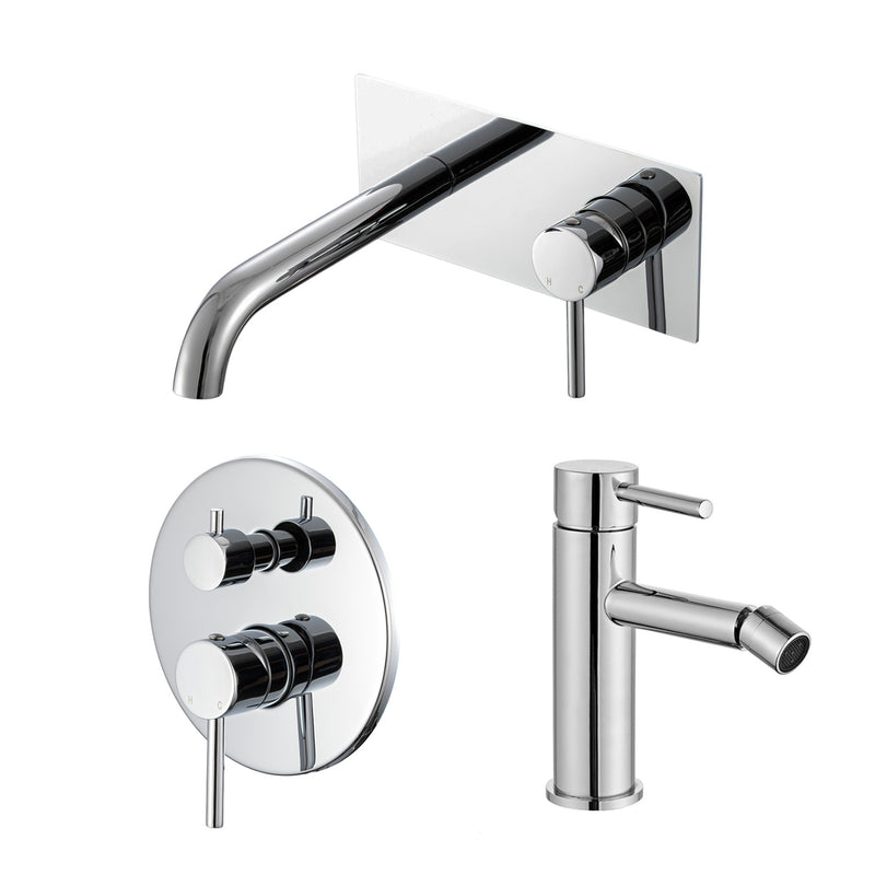 Composizione di miscelatori per bidet, lavabo e doccia 3 vie con easy box Moon in ottone cromato by CeramicStore | Lo specialista del tuo bagno