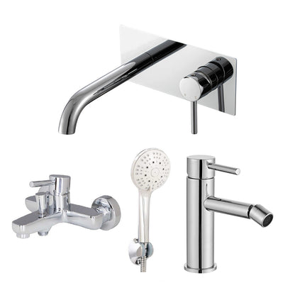 Composizione di miscelatori per lavabo incasso con easy box, bidet e vasca Moon in ottone cromato by CeramicStore | Lo specialista del tuo bagno
