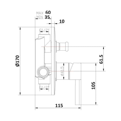 Kit doccia con incasso a due vie e soffione tondo 200 mm in ottone cromato Moon by CeramicStore | Lo specialista del tuo bagno
