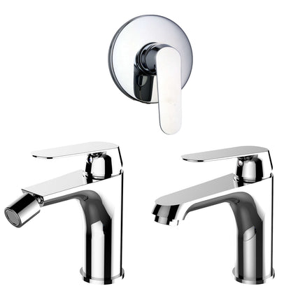 Composizione di miscelatori per lavabo, bidet e doccia una via Echo in ottone cromato by CeramicStore | Lo specialista del tuo bagno