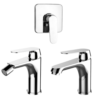 Composizione di miscelatori per lavabo, bidet e doccia una via quadro Echo in ottone cromato by CeramicStore | Lo specialista del tuo bagno