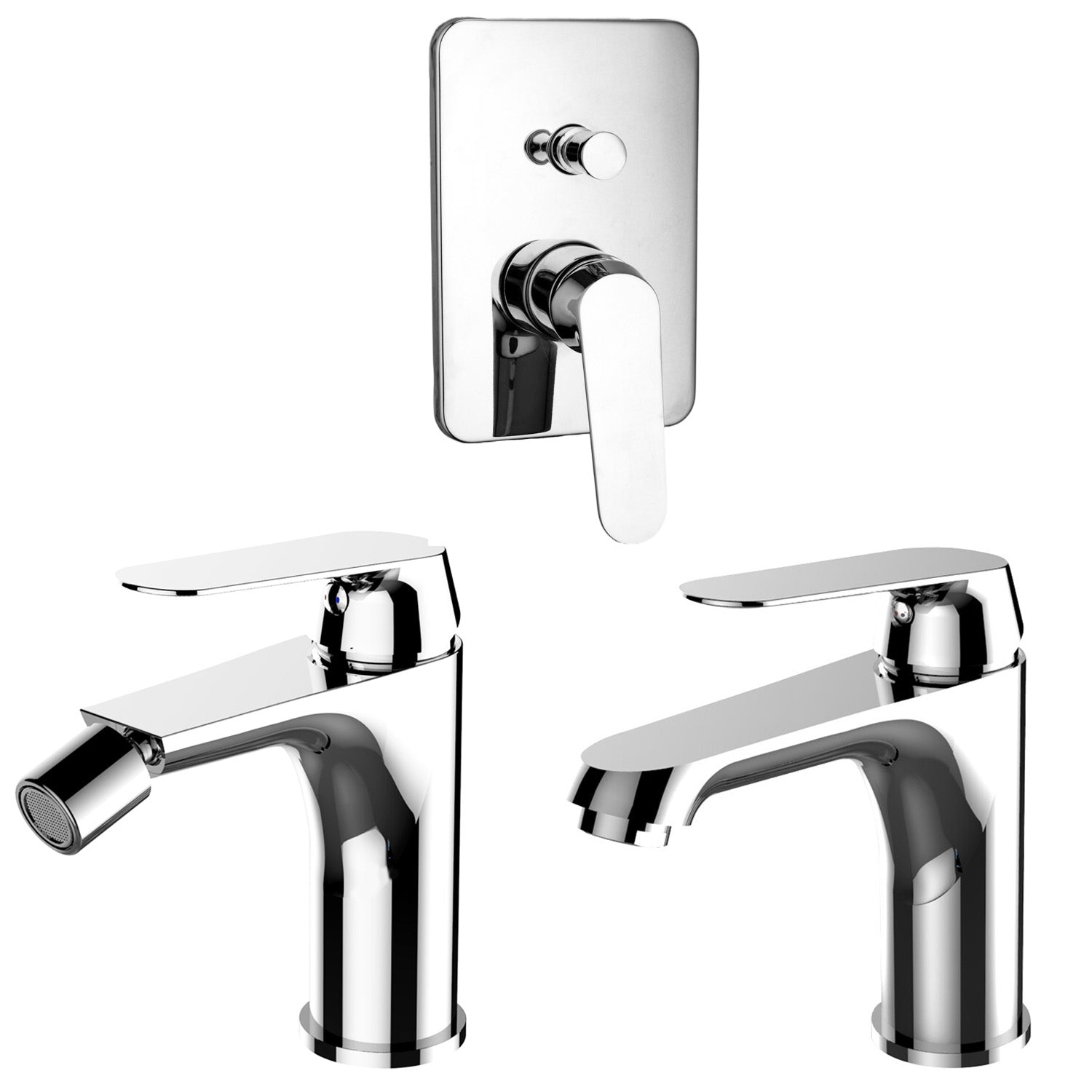 Composizione di miscelatori per lavabo, bidet e doccia 2 vie quadro Echo in ottone cromato by CeramicStore | Lo specialista del tuo bagno