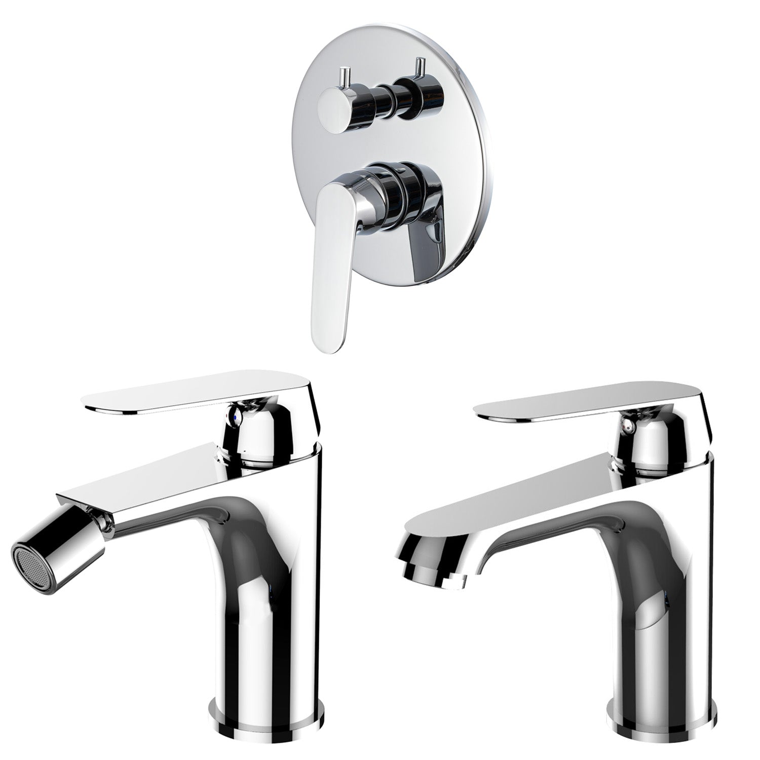 Composizione di miscelatori per lavabo, bidet e doccia 2 vie easy box Echo in ottone cromato by CeramicStore | Lo specialista del tuo bagno